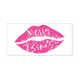 Merry Kissmas   Trendy Script Typographic Lips Zelfinktende Stempel