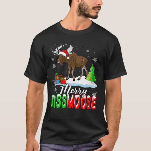 Merry Kissmoose Merry Xmas Kiss Moose Santa Moose T-shirt (Voorkant)