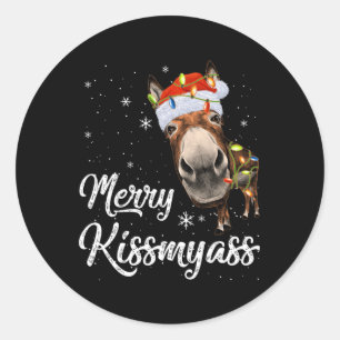 Merry Kissmy Donkey Sarcastic Xmas Funny Pajama Ch Ronde Sticker