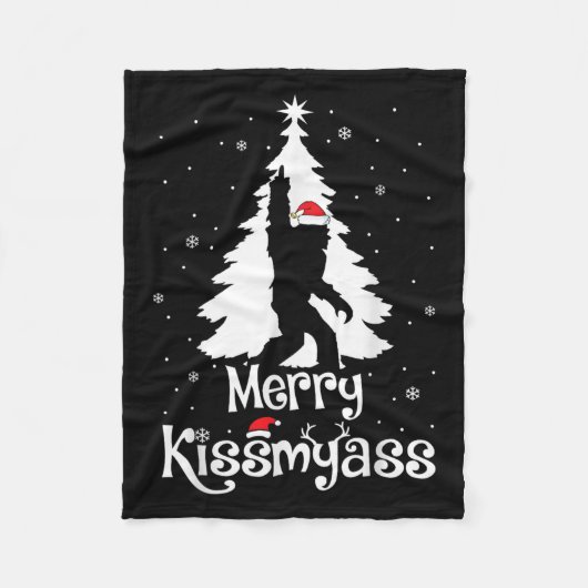 Merry Kissmy Funny Bigfoot Yeti Sasquatch Christma Fleece Deken (Voorkant)