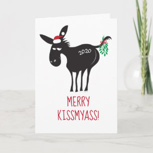 Merry KissMyAss 2020! Donkey met Mistletoe Holida Feestdagen Kaart