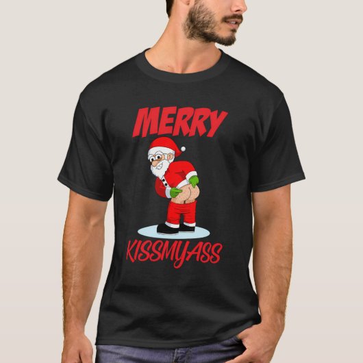 Merry Kissmyass Christmas Rebel Funny Santa Claus  T-shirt (Voorkant)