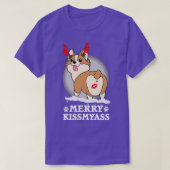 Merry KissMyAss Corgi Horn kerstcadeautje Halowee T-shirt (Design voorkant)