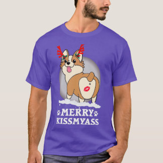 Merry KissMyAss Corgi Horn kerstcadeautje Halowee T-shirt