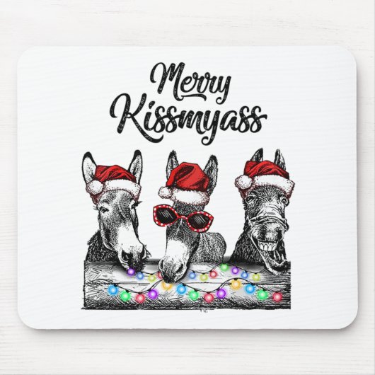 Merry Kissmyass Donkey Santa Hat String Lights Muismat (Voorkant)