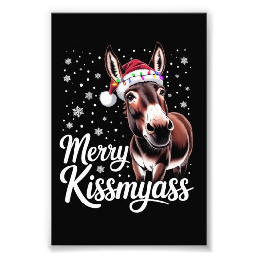 Merry Kissmyass Donkey Sarcastic Xmas Funny Pajama Foto Afdruk (Voorkant)