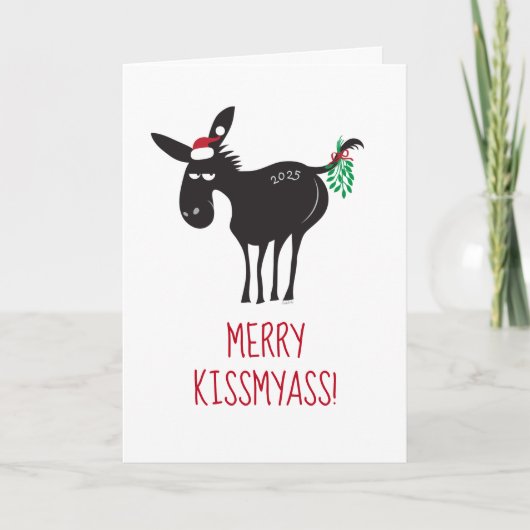 Merry KissMyAss! Donkey with Mistletoe Feestdagen Kaart (Voorkant)