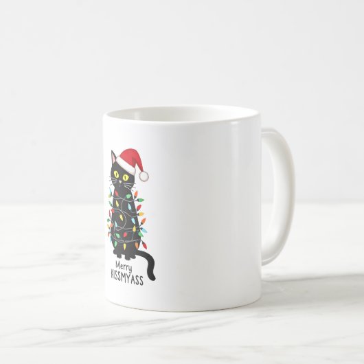 Merry Kissmyass Funny Cat Christmas Lights Premium Koffiemok (Voorkant rechts)