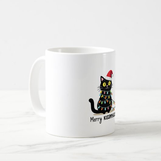 Merry Kissmyass Funny Cat Christmas Lights Premium Koffiemok (Voorkant links)