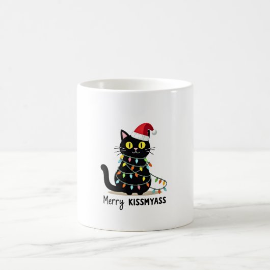 Merry Kissmyass Funny Cat Christmas Lights Premium Koffiemok (Center)