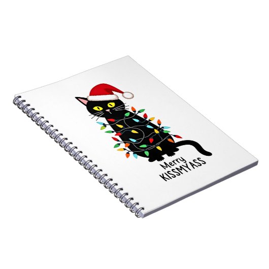 Merry Kissmyass Funny Cat Christmas Lights Premium Notitieboek (Rechterzijde)