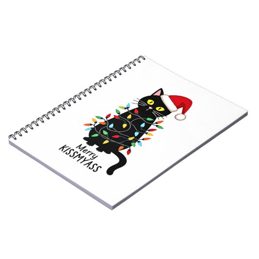 Merry Kissmyass Funny Cat Christmas Lights Premium Notitieboek (Linkerzijde)