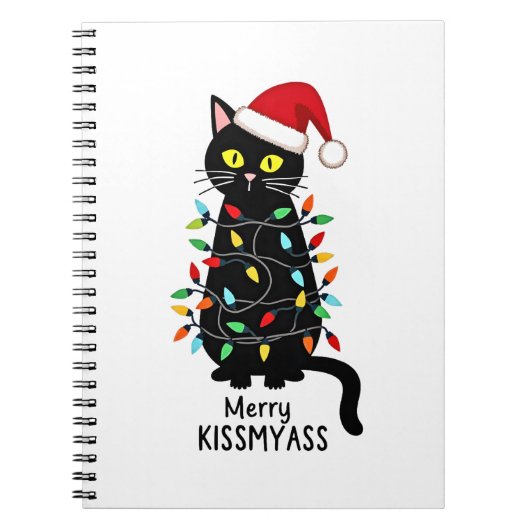 Merry Kissmyass Funny Cat Christmas Lights Premium Notitieboek (Voorkant)