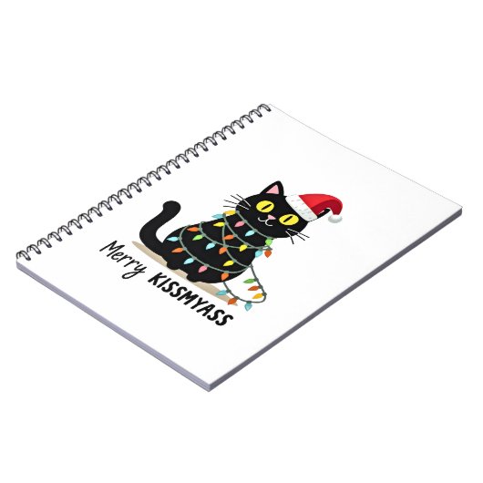 Merry Kissmyass Funny Cat Christmas Lights Premium Notitieboek (Linkerzijde)