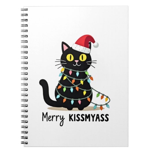 Merry Kissmyass Funny Cat Christmas Lights Premium Notitieboek (Voorkant)