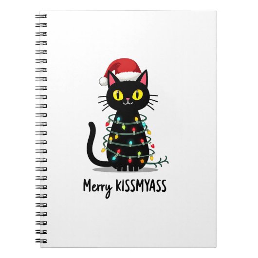 Merry Kissmyass Funny Cat Christmas Lights Premium Notitieboek (Voorkant)