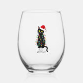 Merry Kissmyass Funny Cat Christmas Lights Premium Wijnglas Zonder Voet (Voorkant)