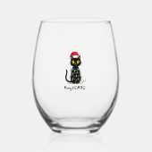 Merry Kissmyass Funny Cat Christmas Lights Premium Wijnglas Zonder Voet (Voorkant)