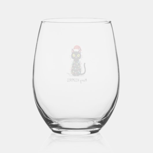 Merry Kissmyass Funny Cat Christmas Lights Premium Wijnglas Zonder Voet (Achterkant)