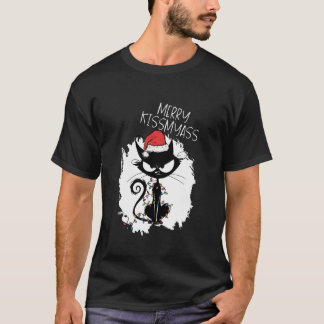 Merry KissMyAss Funny Cat Tangled in Lights Christ T-shirt