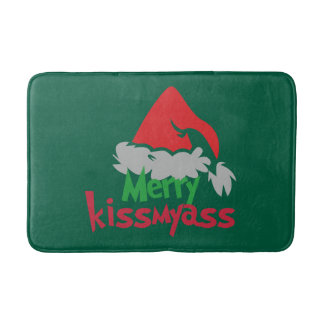 Merry Kissmyass Funny Christmas Bath Mat