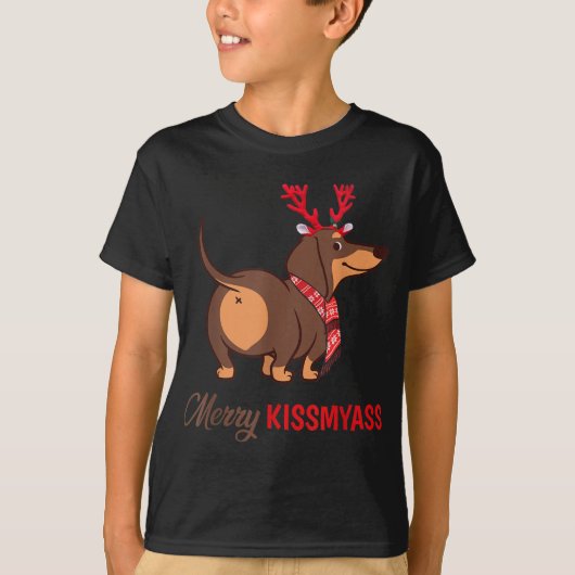 Merry Kissmyass Funny Kerstreindeer Dachshund T-shirt (Voorkant)