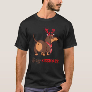 Merry Kissmyass Funny Kerstreindeer Dachshund T-shirt