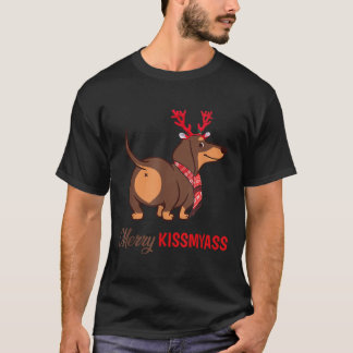 Merry Kissmyass Funny Kerstreindeer Dachshund T-shirt
