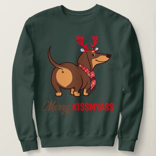 Merry Kissmyass Funny Kerstreindeer Dachshund Trui (Design voorkant)