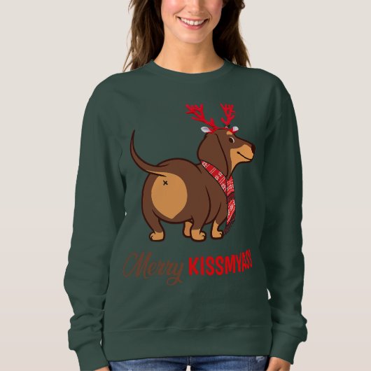 Merry Kissmyass Funny Kerstreindeer Dachshund Trui (Voorkant)