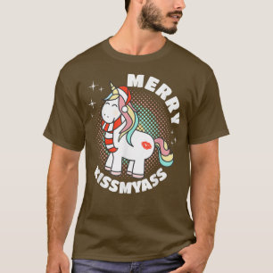 Merry KissMyAss Funny Unicorn minnaar Ugly Kerstmi T-shirt