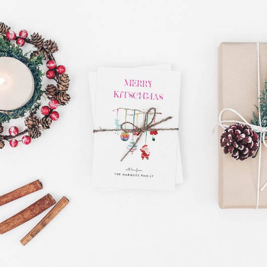 Merry Kitschmas Retro Ornament Vakantie Familie Feestdagen Kaart