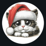 Merry Kitten's Christmas Fabulous Ronde Sticker<br><div class="desc">Verspreid feestvreugde met deze schattige vectorkunst van een schattig kitten die een kerstfeest pet aantrekken. Perfect voor het toevoegen van een vleugje feestelijke schattigheid aan uw vakantie-thema decoraties.</div>