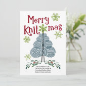 Merry Knitmas - kerstboom met kerstmis en sneeuwvl Feestdagenkaart (Staand voorkant)