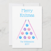 Merry Knitmas Roze Retro Waterverf Garen Feestdagenkaart (Voorkant)