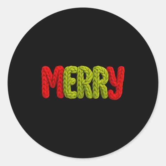 Merry Knitted Letters Crochet Xmas Pajamas Holiday Ronde Sticker (Voorkant)