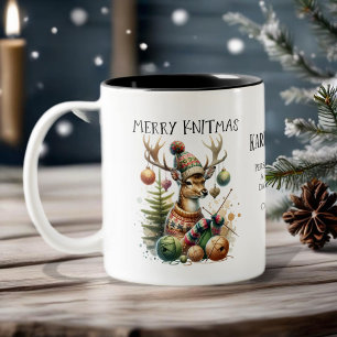 Merry Knittmas Breien Kerstmis Tweekleurige Koffiemok