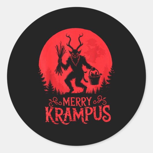 Merry Krampus Christmas Xmas Horror Ugly Sweater E Ronde Sticker (Voorkant)