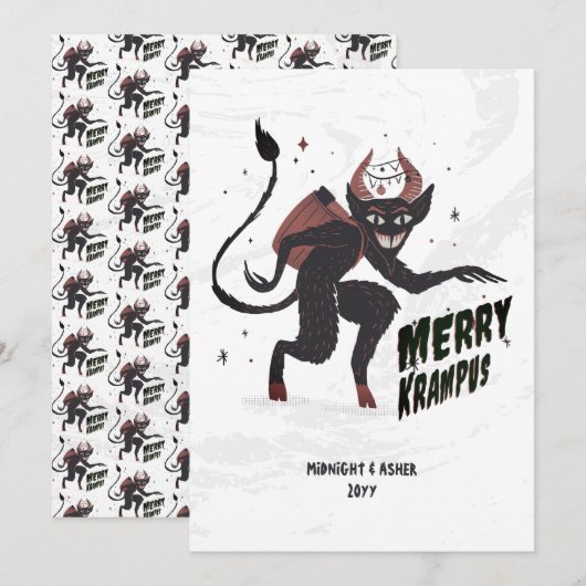 Merry Krampus Hand Drawn Art Kerstfeestdag Feestdagenkaart (Voorkant / Achterkant)