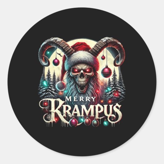 Merry Krampus kerst komt naar de stad Ronde Sticker (Voorkant)