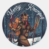 Merry Krampus Ronde Sticker (Voorkant)