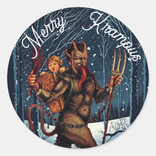 Merry Krampus Ronde Sticker (Voorkant)