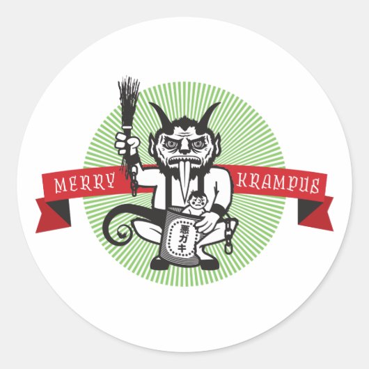 Merry Krampus Ronde Sticker (Voorkant)