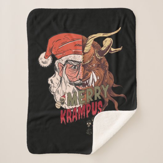 Merry Krampus Scary Santa Horror Kerstmis Sherpa Deken (Voorkant)