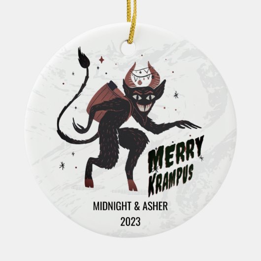 Merry Krampus Typografie Kerstmis Keramisch Ornament (Voorkant)