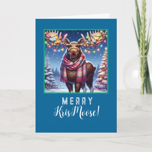 Merry KrisMoose - Moose met Holiday Bling Feestdagen Kaart (Voorkant)