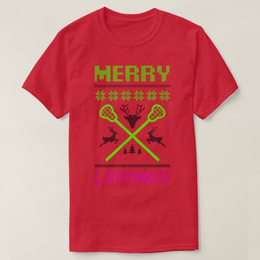 Merry Lamas Ugly Design Lacrosse Kerstmis T-shirt (Design voorkant)