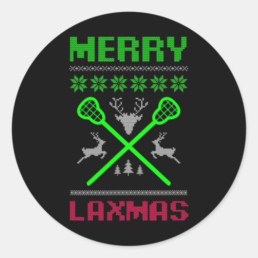 Merry Laxmas Ugly Design Lacrosse Kerstmis Ronde Sticker (Voorkant)
