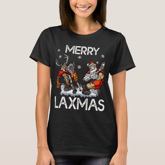 Merry LAXMAS Ugly kerstlacrosse Santa Reindee T-shirt (Voorkant)