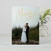 Merry Lettering Winter Bruiloftsfoto Folie Feestdagenkaart (Staand Voorkant)